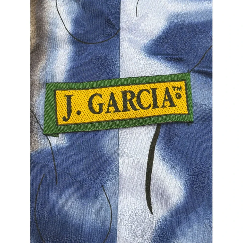J. Garcia Mens Blue Abstract Swirl Silk Tie Emerging Elephant Collection 1996